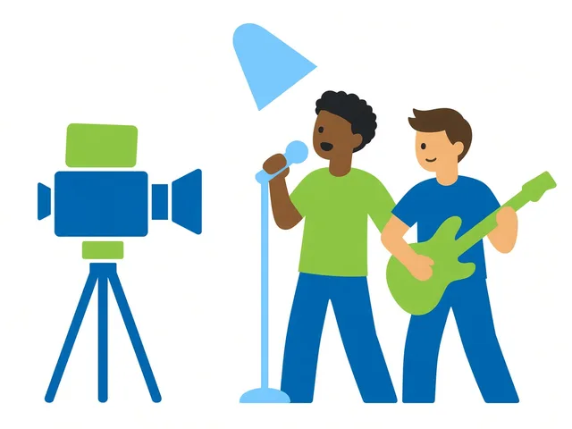 A camera filming two teens performing